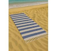 Vico Casa® Toalla de Playa VERSILIA 90x170cm, Fouta de Playa de algodón con diseño de Rayas, por Playa, Piscina, Sauna/Azul y Blanco