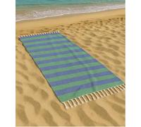 Vico Casa® Toalla de Playa VERSILIA 90x170cm, Fouta de Playa de algodón con diseño de Rayas, por Playa, Piscina, Sauna/Azul y Verde