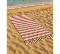 Vico Casa® Toalla de Playa VERSILIA Grande 90x200cm, Fouta de Playa de algodón con diseño de Rayas, por Playa, Piscina, Sauna/Rojo y Blanco