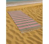 Vico Casa® Toalla de Playa VERSILIA Grande 90x200cm, Fouta de Playa de algodón con diseño de Rayas, por Playa, Piscina, Sauna/Coral y Verde