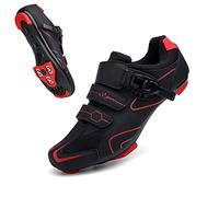 Vicogn Zapatos de ciclismo para hombre y mujer, compatibles con pedales de bicicleta Peloton para interiores, con clip en zapatos de bicicleta de carretera preinstalados con tacos Look Delta, Rojo, 11