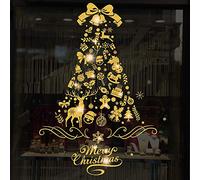 Vicor - Decoración de ventana de Navidad, 4 hojas de calcomanías reutilizables para ventana, adhesivos dorados para árbol de Navidad para decoración de ventana de Navidad