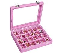 Vicoter Joyero de terciopelo con 24 rejillas, organizador de anillos de joyería, bandeja de soporte para aretes, estuche de almacenamiento para niñas, esposa, mamá, mujeres (rosa)