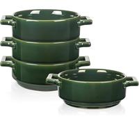 Vicrays Cuencos de cerámica con asas, vajilla de sopa de porcelana de 24 onzas para sopa de cebolla francesa, cereales, estofado de ternera, frío, apto para microondas y horno, juego de 4 (verde)