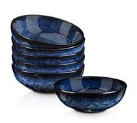 VICRAYS Juego de cuencos de porcelana para cereales, cuenco grande para sopa, 26 onzas, resistente a los astillados, apto para lavavajillas, microondas, pasta, juego de 6 (azul estrellado)