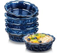 vicrays Molde de cerámica para hornear - Platos pequeños de 5.5 pulgadas, cacerola redonda, mini tazón para servir, apto para horno microondas para postre, pastel de manzana, tarta, pizza, juego de 6,
