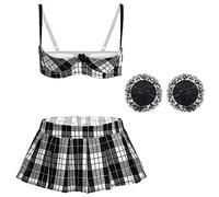 VicSec Lencería Babydoll Mujer Sexy Encaje Conjuntos íntimos Push up Sujetador y Tanga Minifalda con cubrepezones Liguero Calcetines autoregenti (Estilo B, Talla única)