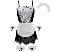 VicSec Mujer Maid Cosplay Disfraz Francés Travieso Lindo Vestido de Encaje Lencería Traje Sirvienta Sexy Francesa Babydoll Costume Maid Picardía con Delantal Uniforme de para Halloween Party
