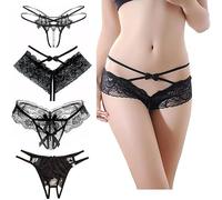 VicSec Women 's 4 - Tie Tanga Ouvert Slip Sexy lencería Interior Abierto Crotch Wetlook Encaje Sexy Cintura Baja Tanga, Negro 4 - Set, 4 Modelos