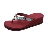 VICT POPU Chanclas para mujer, sandalias de cuña brillantes, elegantes para verano, planas, antideslizantes, sandalias de playa, granate, 38 EU