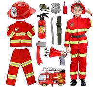 VICTERR Disfraz de Bombero para Niños, 12pcs de Disfraces de Halloween para Niños, Juguete para Niños de 4 a 6 Años para Disfraces Escolares para Niños, Fiestas de Disfraces(120cm)