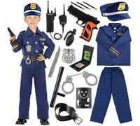 VICTERR Disfraz Policia Niño, Disfraz de Policia Niño De Juego Rol con Policía Camisa Pantalones Sombrero Cinturón Policía Placa Esposas Walkie Talkie para Niños Halloween Fiesta Carnaval