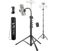 Victiv 197cm Tripode para Movil, Tripode Movil Alto con 25cm Cuello de Cisne& Mando a Distancia y Soporte para Teléfono Móvil, Aluminio Palo Selfie Trípode para iPhone 17/16/15/14/13/12/11 Pro MAX