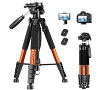 Victiv Trípode Cámara Móvil 182 cm de Aluminio para Viajes, Ligero y Compacto con Cabezal Giratorio de 3 Vías para Tomas Panorámicas de 360° para DSLR, Youtube, Living, Vlog - Naranja