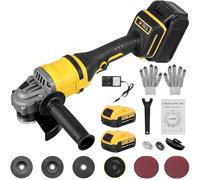 Victoam Amoladora angular a battería 125mm, 1500W Amoladora angular inalámbrica con motor sin escobillas, 4 velocidades, 30000 rpm, Mango antivibraciones, con 2x 3000mAh batería para corte y pulido