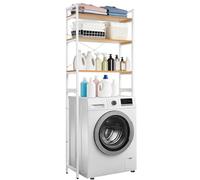 Victoam Estantería para lavadora, 69x181x30 cm, armario sobre lavadora con 3 estantes, estante para inodoro sobre la lavadora, estantería de baño con toallero, metal y madera, ahorro de espacio