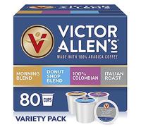Victor Allen's 80 Count Single Serve Cup Variety Pack de mezcla de mañana, 100 % colombiana, tienda de donut y costa italiana (compatible con 2.0 cerveceros Keurig)
