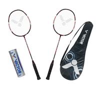 VICTOR Badminton Set Vertex 9 Set - Juego completos de bádminton (Carbono), Color Negro/Rojo