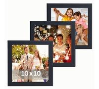 VictoR Dali Set de marcos de fotos 3 piezas 10x10 cm Negro - Marco de fotos de madera - Set de marcos de fotos cuadrados Negro 10x10 - marco de madera moderno con vidrio acrílico a prueba de roturas