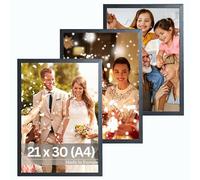 VictoR Juego de 3 marcos de fotos Dali 21 x 30 cm (A4) Negro - Marco de fotos de madera A4 - Juego de marcos de fotos negros 21x30 - marco de madera moderno con vidrio acrílico irrompible