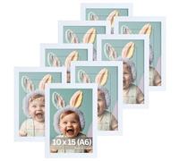 VictoR Juego de 8 marcos de fotos Dali 10x15 cm (A6) Blanco - Marco de fotos de madera A6 - Juego de marcos de fotos Blanco 10x15 - marco de madera moderno con vidrio acrílico irrompible