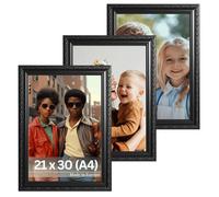 VictoR Marco de fotos antiguo "Chagall" en negro, juego de 3 unidades en 21 x 30 cm (A4), 20 x 30 cm, vintage, adecuado para certificados, juego de marcos de fotos negro, A4, estilo barroco