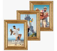 Victor Marco De Fotos Goya 13x18cm Set De 3 Oro - Acrílico Irrompible - Estilo Shabby Chic - Marco Vintage - Moldura: 31x19mm - Moldura Elegante