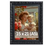 VictoR Marco de fotos vintage "Rubens" de 15x21 cm (A5) negro - Marco: 30x20 mm - Vidrio real - Marco de fotos barroco - Antiguo - Marco de fotos 15x21 negro - Marco de fotos A5 vintage