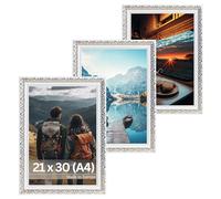 Victor Marcos de Fotos Vintage Rubens Oro Blanco Set de 3-21x30 cm (A4) - Moldura: 30x20mm - Barroco - Antiguo - Vidrio Auténtico - Marco A4 Blanco