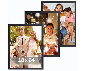 VictoR Set de marcos de fotos Dali 3 piezas 18x24 cm Negro - Marcos de madera - Set de marcos de fotos Negro 18x24 - marco de madera moderno con vidrio acrílico a prueba de roturas