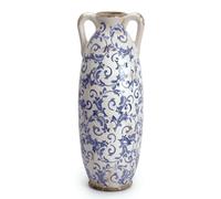 VICTOR & TERESA Jarrón azul y blanco para hierba de las pampas, jarrón de 14 pulgadas de alto para decoración del hogar, jarrones grandes decorativos de cerámica para flores, chimenea, sala de estar,
