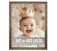 Victor Vermeer Marco de fotos vintage Negro dorado 30 x 40 cm - Marco barroco antiguo con vidrio acrílico - Pared trasera estable de MDF - Formato retrato y paisaje