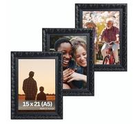 VictoR Vintage Juego de 3 marcos de fotos "Rubens" de 15x21 cm (A5) Negro - Marco: 30x20mm - Vidrio real - Marco de fotos barroco - Antiguo - Juego de marcos de fotos 15x21 Negro - Marco de fotos A5