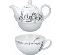 Victoria & Albert Juego de Tetera y Taza Alicia en el País de las Maravillas Para 1 en Caja de Regalo, Juego de Té de China Fina, Blanco, 250ml