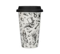Victoria & Albert Taza de Viaje de Cerámica, Diseño de Alicia en el País de las Maravillas, Porcelana Fina, 19,5 x 15,5 cm, Blanco y Negro