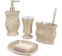 Victoria Bath Ensemble, Juego de Accesorios de baño de 4 Piezas, colección Victoria, Juego de Regalo de baño con dispensador de jabón, Soporte para Cepillo de Dientes, Vaso y jabonera Creative Scents