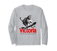 VICTORIA - Bonito nombre de chica con gato y monopatín Manga Larga