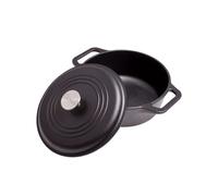 Victoria Horno Holandés Hierro Fundido Curado 25cm/ 3,8L Inducción Cocotte Curada para Crear Antiadherente Libre de Tóxicos sin PTFE, Apta para Barbacoa, Horno, Vitrocerámica, Gas