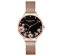 VICTORIA HYDE Floral Mujeres Reloj de Pulsera de Cuarzo Banda de Malla de Acero Inoxidable