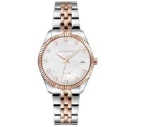 VICTORIA HYDE Relojes de Mujer con Dos Tonos de Acero Inoxidable, Pulsera de Calendario, Reloj de Pulsera para Mujer, Color Dorado y Plateado (Color Blanco.)