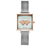 VICTORIA HYDE Relojes de pulsera de mariposa para adolescentes y niñas, cuadrados, analógicos, de cuarzo, con correa de malla desmontable, impermeable, para mujer (plateado)