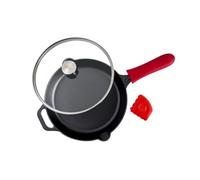 VICTORIA Juego de sartenes de hierro fundido de 12 pulgadas con tapa de vidrio templado, cubierta de mango grande y raspador de sartén