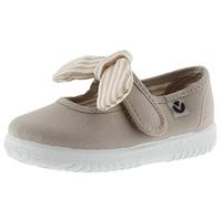 victoria Merceditas Unisex Ojalá Lona & Tira Adherente & Lazo Rayas 105110 para Niños Beige 22