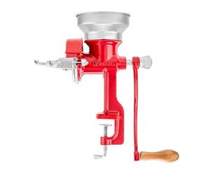 Victoria Molino Cereales Manual, Molinillo de Mano en Hierro Fundido para Moler Café, Maíz, Avena, Semillas, Grosor de Molienda Ajustable, Grain Grinder Tolva Baja, Abrazadera para Mesa, Rojo