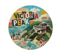 Victoria Peak Hong Kong Mixed Media Harbour Cityscape - Placa de metal para decoración de pared para cafetería, cueva de hombre, club, bar, oficina, hogar, jardín, póster redondo de metal de 20 x 20