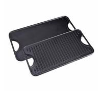 VICTORIA Plancha Cocina Hierro Fundido Esmaltado Parrilla Doble Reversible 47 X 25cm para Fuego, Barbacoa, Horno, Vitrocerámica, Gas, Libre de Tóxicos sin PTFE