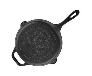 VICTORIA Sartén Hierro Fundido Esmaltado 25cm, Day of the Dead La Catrina Apta Barbacoa, Horno, Inducción, Gas, Cast Iron Skillet Antiadherente Libre de Tóxicos sin PFOA