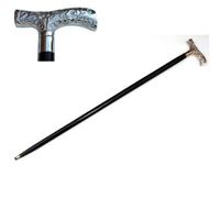 Victorian Walking Stick Antique Nickel Plated Brass Handle Cane by "TreasureGurus, LLC"