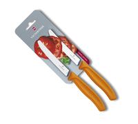 Victorinox Swiss Classic, Cuchillo de desayuno, Cuchillo para panecillos, Hoja afilada, Filo dentado, 11 cm, Mango de plástico, Acero inoxidable, Set de 2, Naranja