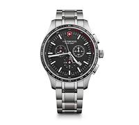 Victorinox Alliance Sport Chronograph Ø 44 mm Reloj de Pulsera de Hombre, Swiss Made, Cuarzo analógico, Sumergible hasta 100 m, Pulsera de Acero Inoxidable, Negro/Plateado